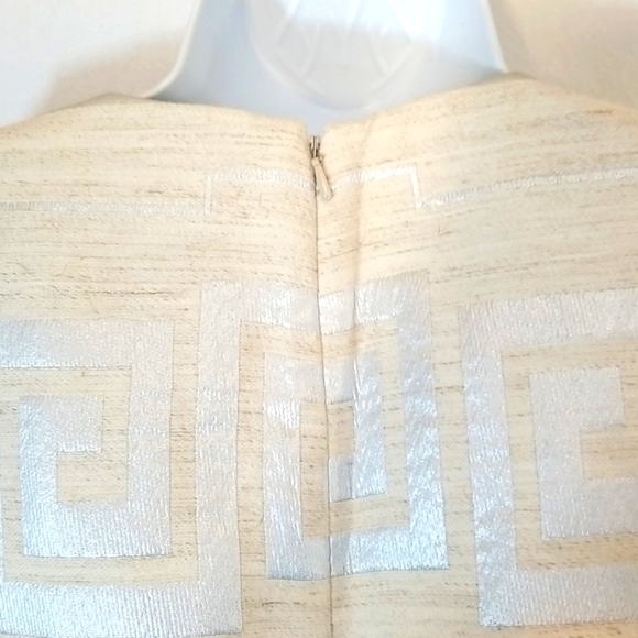 Tory Burch Cream Linen Dress w/ Silver Geometric Design Size 6 - Picture 12 of 16